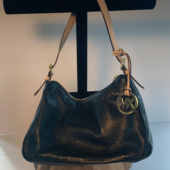 Michael Kors Handbags - Michael Kors Hobo Supple Black Leather w Tan Trim